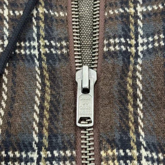 Marc by Marc Jacobs Plaid Zip-Up Hoodie Jacket – Brown & Navy - Picture 5 of 10